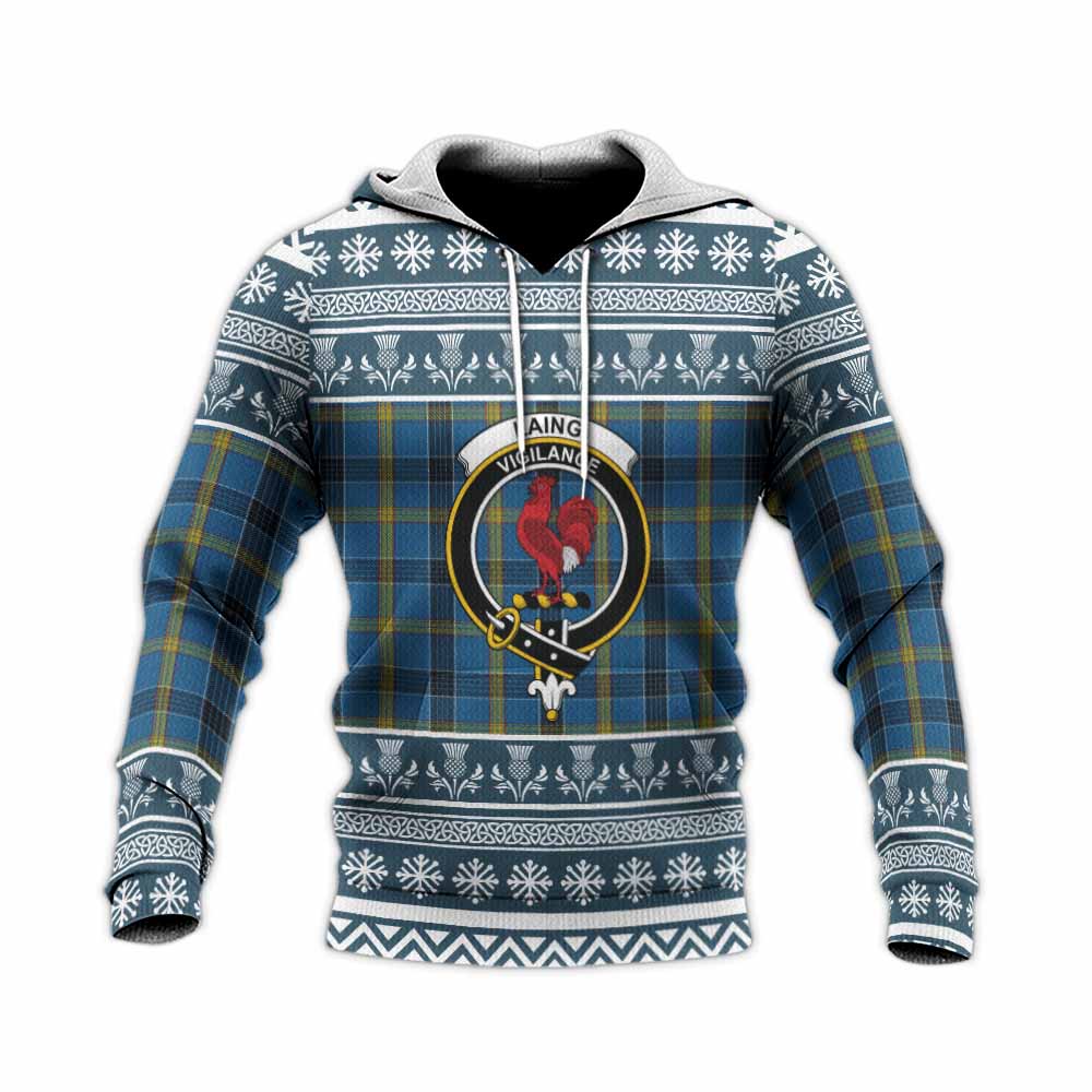 Laing Clan Tartan Christmas Knitted Hoodie with Family Crest - Tartan Vibes Clothing