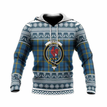 Laing Clan Tartan Christmas Knitted Hoodie with Family Crest