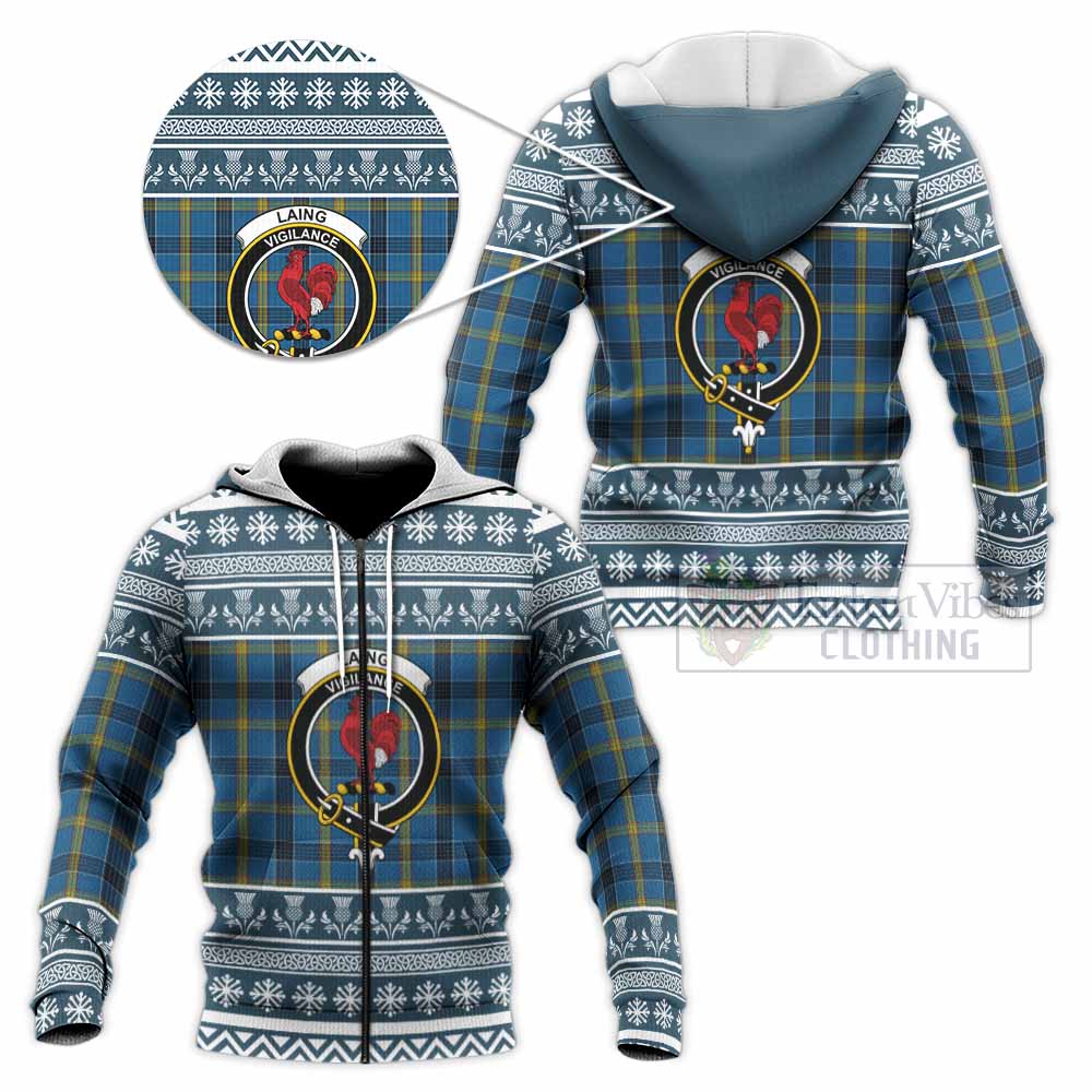 Laing Clan Tartan Christmas Knitted Hoodie with Family Crest - Tartan Vibes Clothing