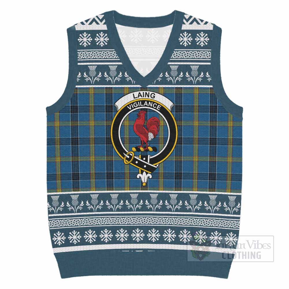 Laing Clan Tartan Christmas Knitted V-Neck Vest with Family Crest - Tartan Vibes Clothing