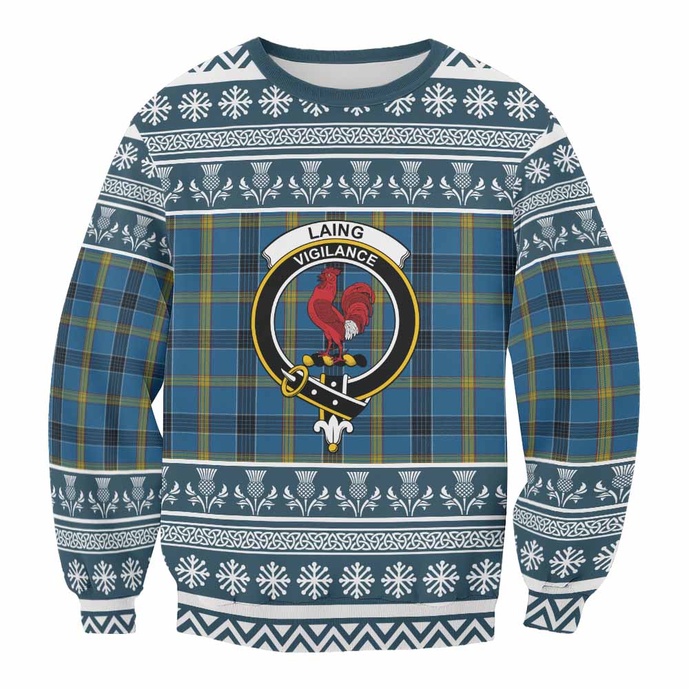 Laing Clan Tartan Christmas Sweatshirt with Family Crest - Tartan Vibes Clothing