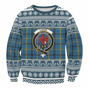 Laing Clan Tartan Christmas Sweatshirt with Family Crest