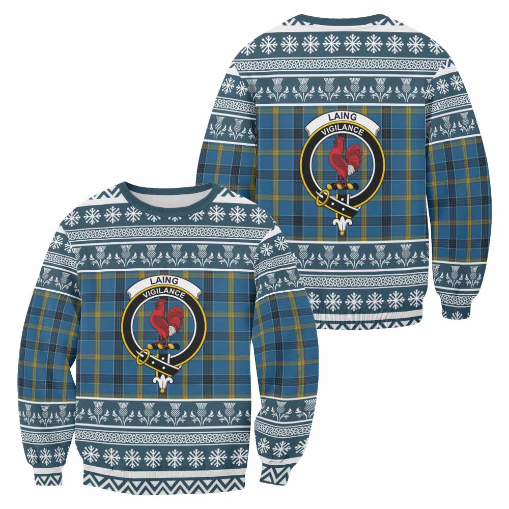 Laing Clan Tartan Christmas Sweatshirt with Family Crest - Tartan Vibes Clothing