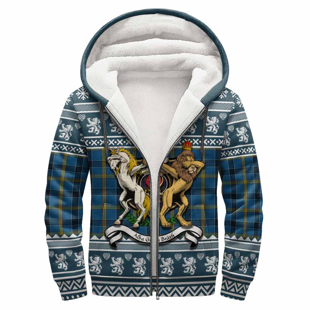 Laing Clan Tartan Crest Christmas Fleece Hoodie Coat of Arms Funny Style - Tartan Vibes Clothing
