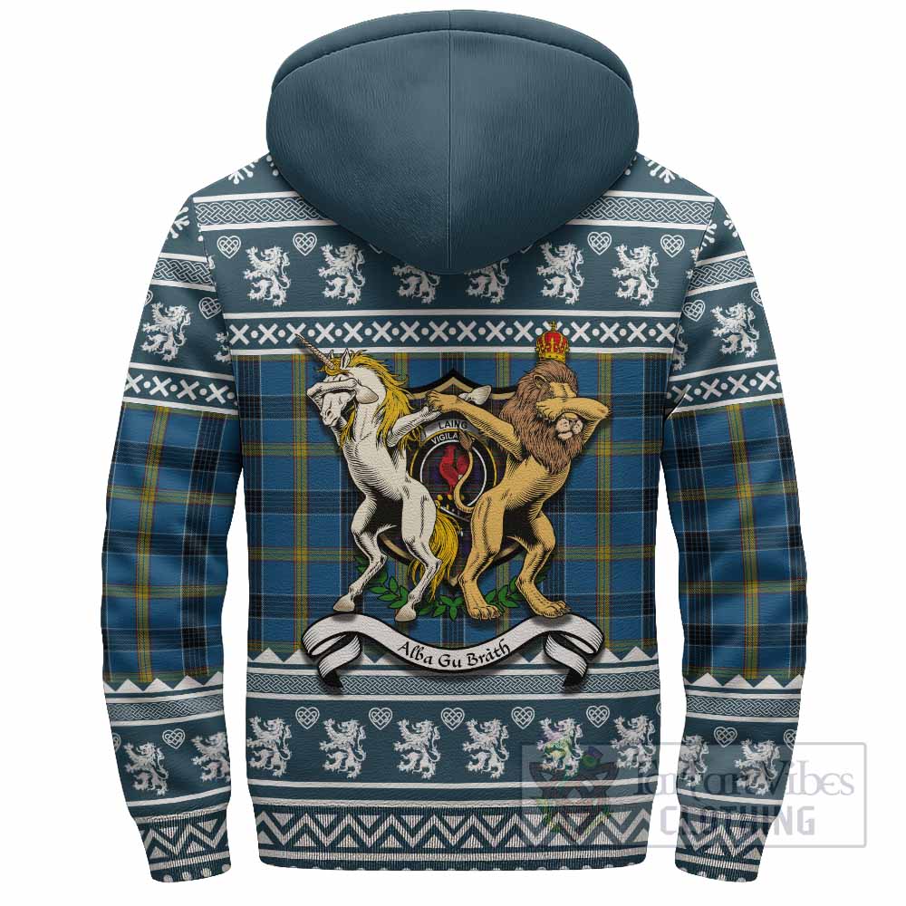 Laing Clan Tartan Crest Christmas Fleece Hoodie Coat of Arms Funny Style - Tartan Vibes Clothing