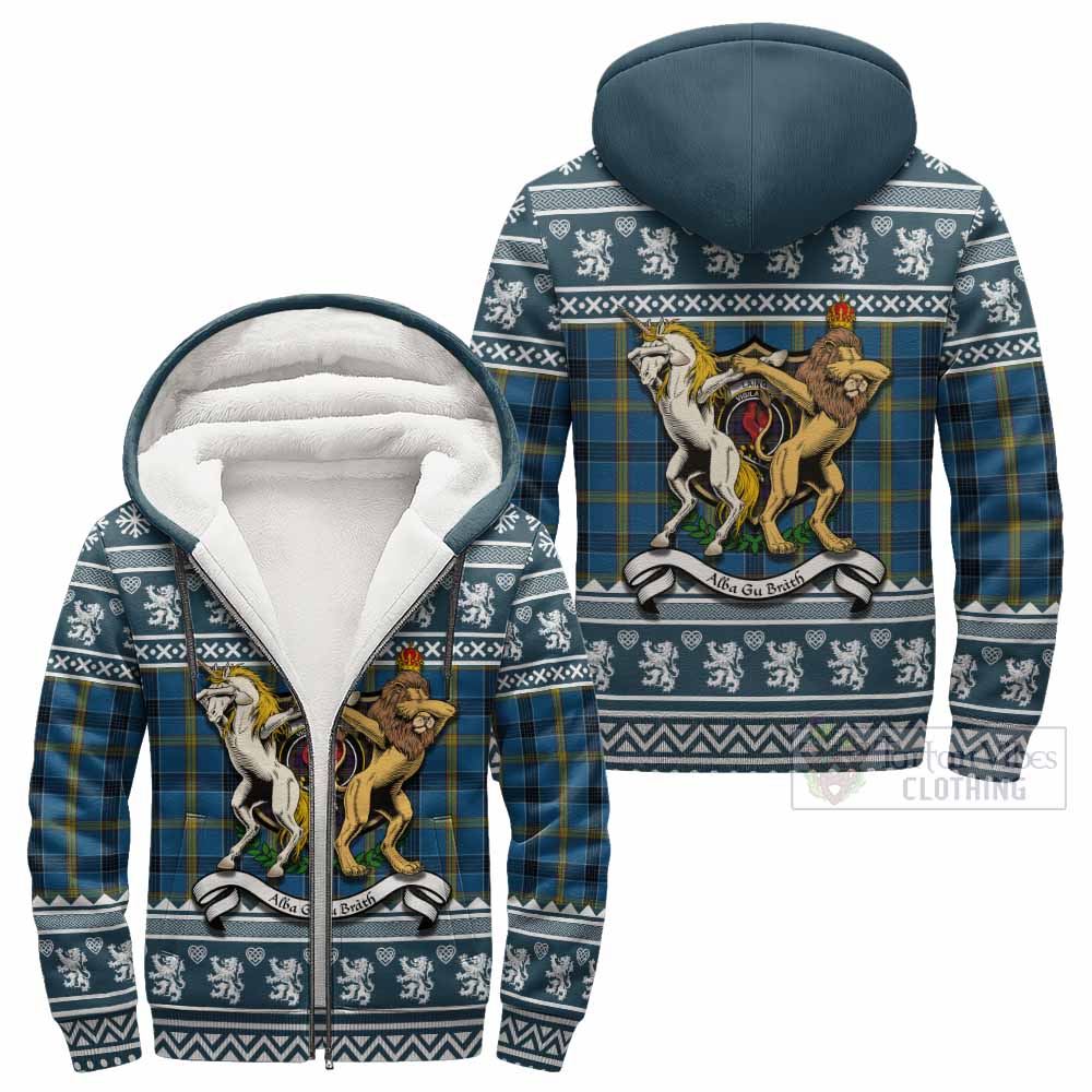 Laing Clan Tartan Crest Christmas Fleece Hoodie Coat of Arms Funny Style - Tartan Vibes Clothing