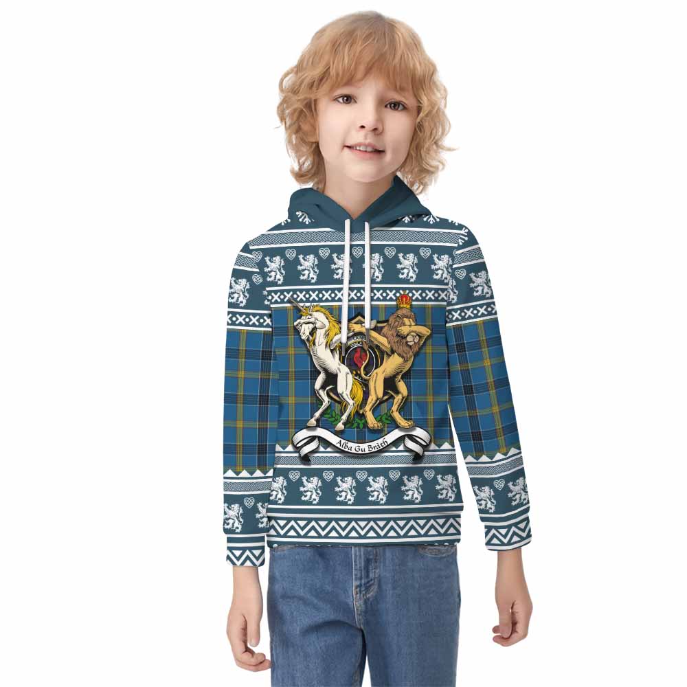 Laing Clan Tartan Crest Christmas Kid Hoodie Coat of Arms Funny Style - Tartan Vibes Clothing