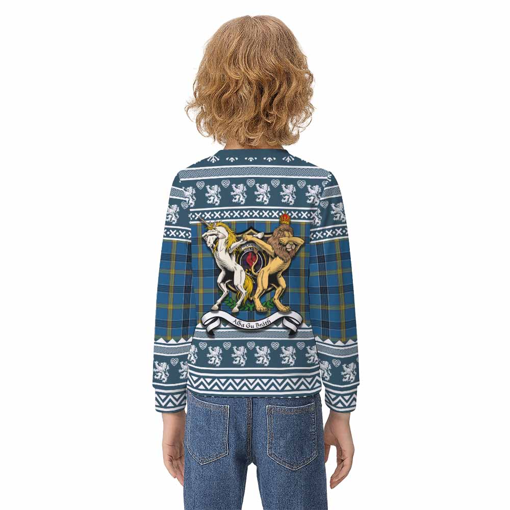 Laing Clan Tartan Crest Christmas Kid Ugly Sweatshirt Coat of Arms Funny Style - Tartan Vibes Clothing