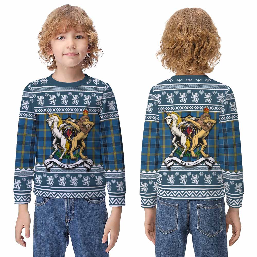 Laing Clan Tartan Crest Christmas Kid Ugly Sweatshirt Coat of Arms Funny Style - Tartan Vibes Clothing