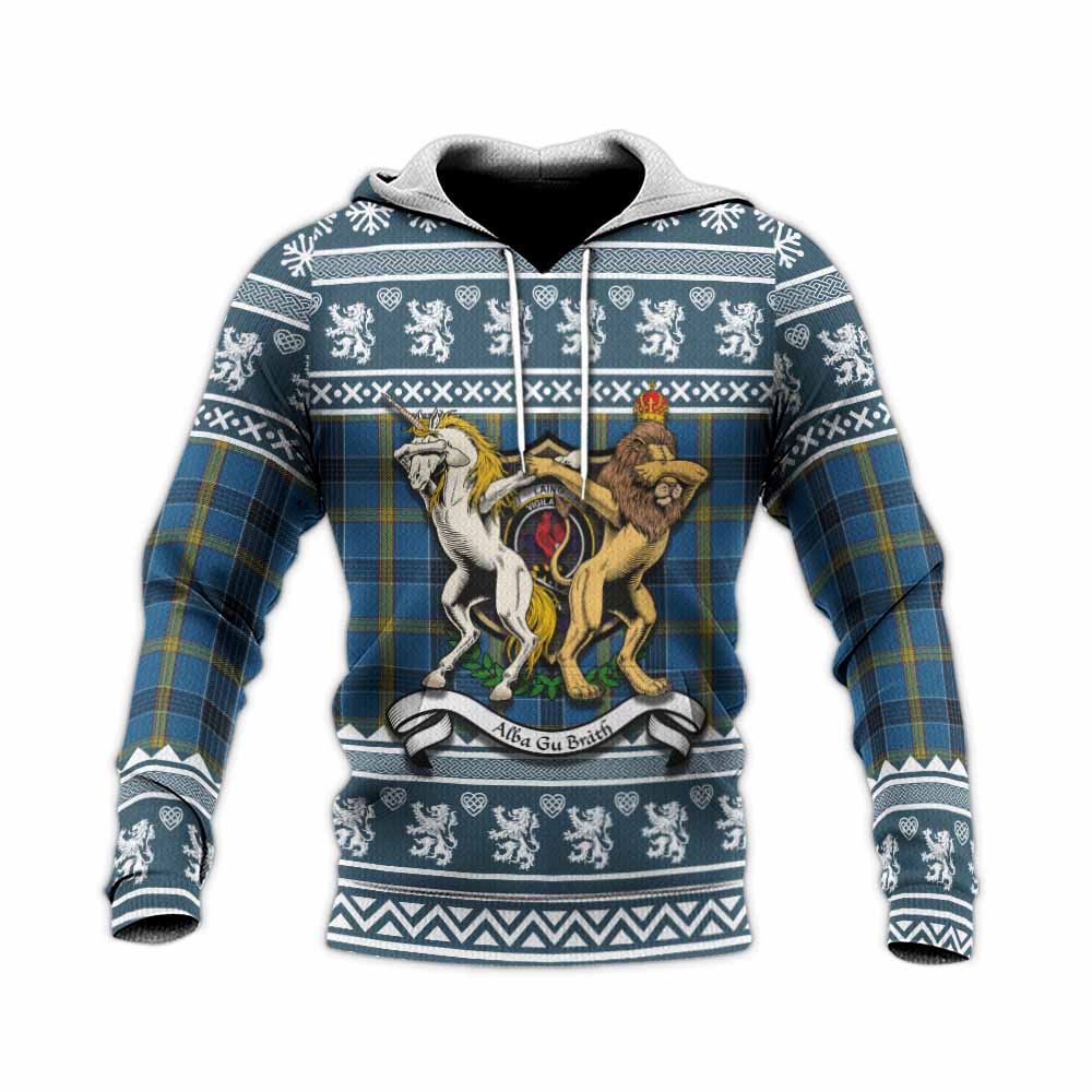 Laing Clan Tartan Crest Christmas Knitted Hoodie Coat of Arms Funny Style - Tartan Vibes Clothing