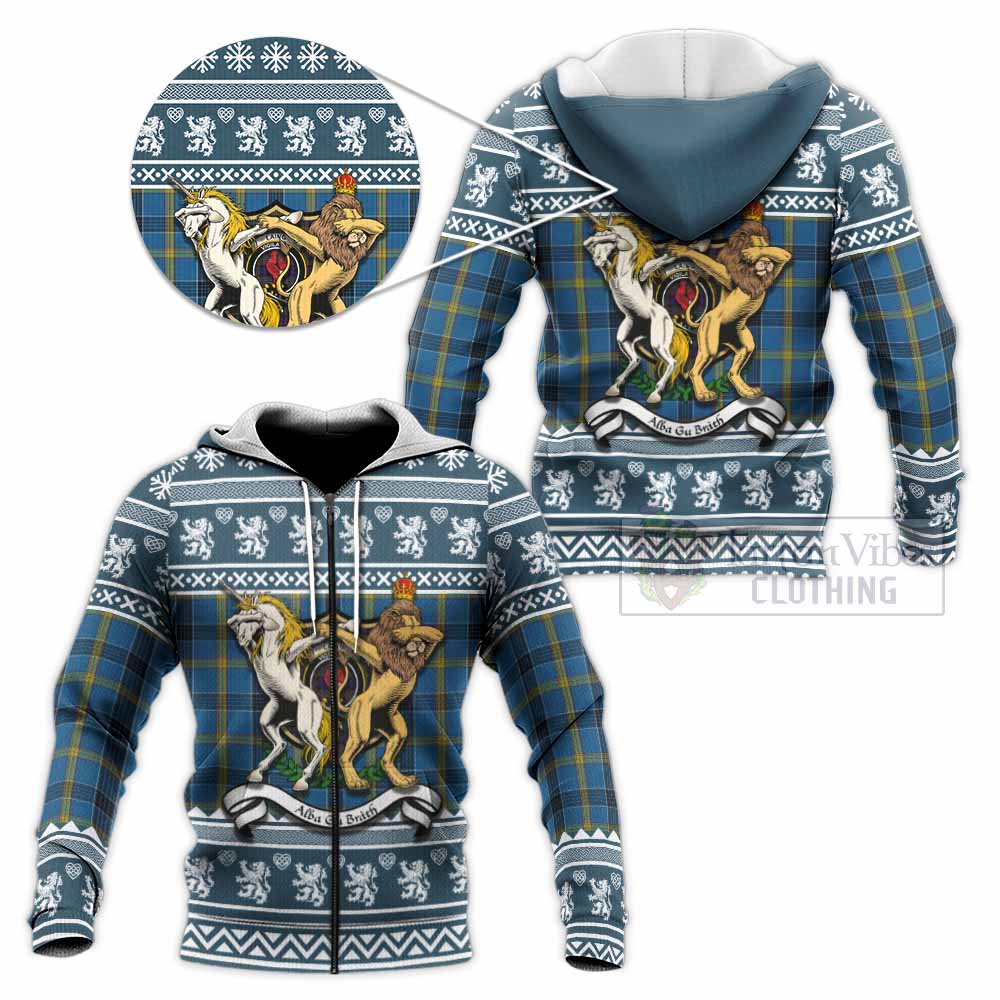 Laing Clan Tartan Crest Christmas Knitted Hoodie Coat of Arms Funny Style - Tartan Vibes Clothing