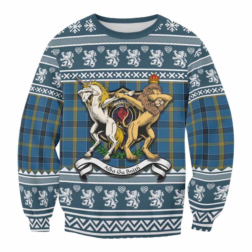 Laing Clan Tartan Crest Christmas Sweatshirt Coat of Arms Funny Style - Tartan Vibes Clothing