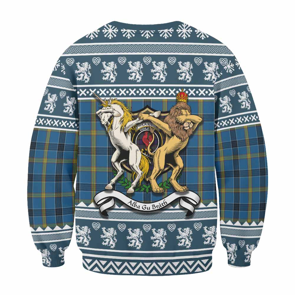 Laing Clan Tartan Crest Christmas Sweatshirt Coat of Arms Funny Style - Tartan Vibes Clothing