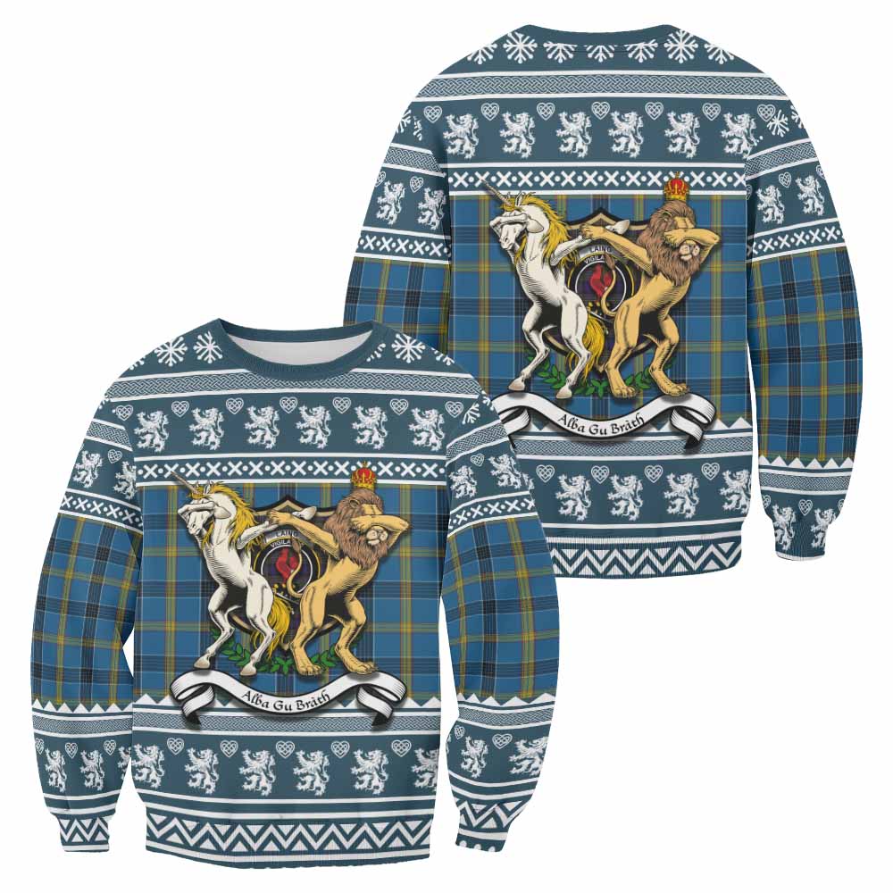 Laing Clan Tartan Crest Christmas Sweatshirt Coat of Arms Funny Style - Tartan Vibes Clothing