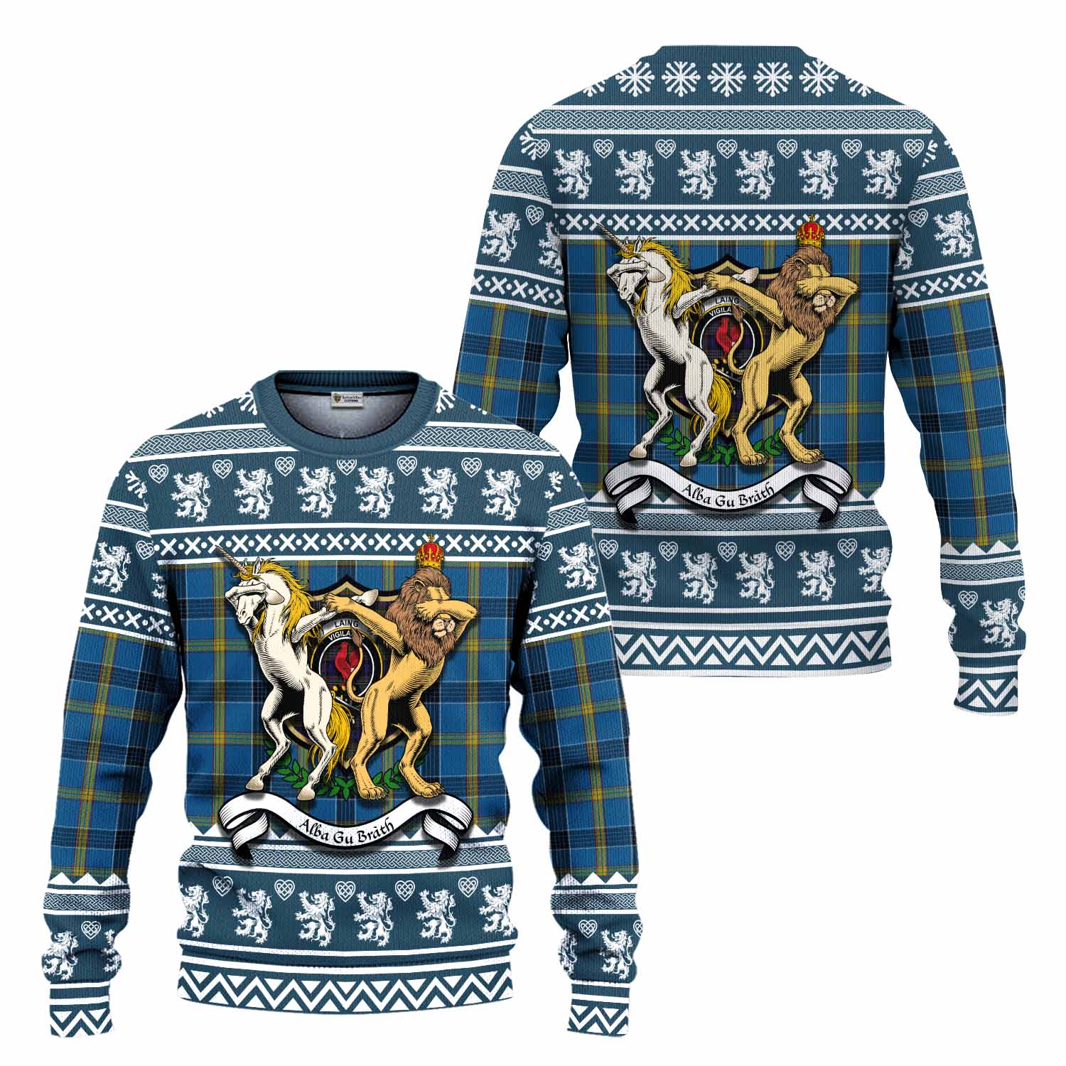 Laing Clan Tartan Crest Christmas Ugly Sweater Coat of Arms Funny Style - Tartan Vibes Clothing