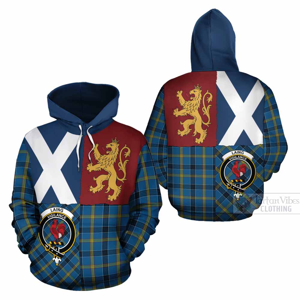 Laing Crest Tartan Cotton Hoodie with Lion Rampant Saltire Style - Tartan Vibes Clothing