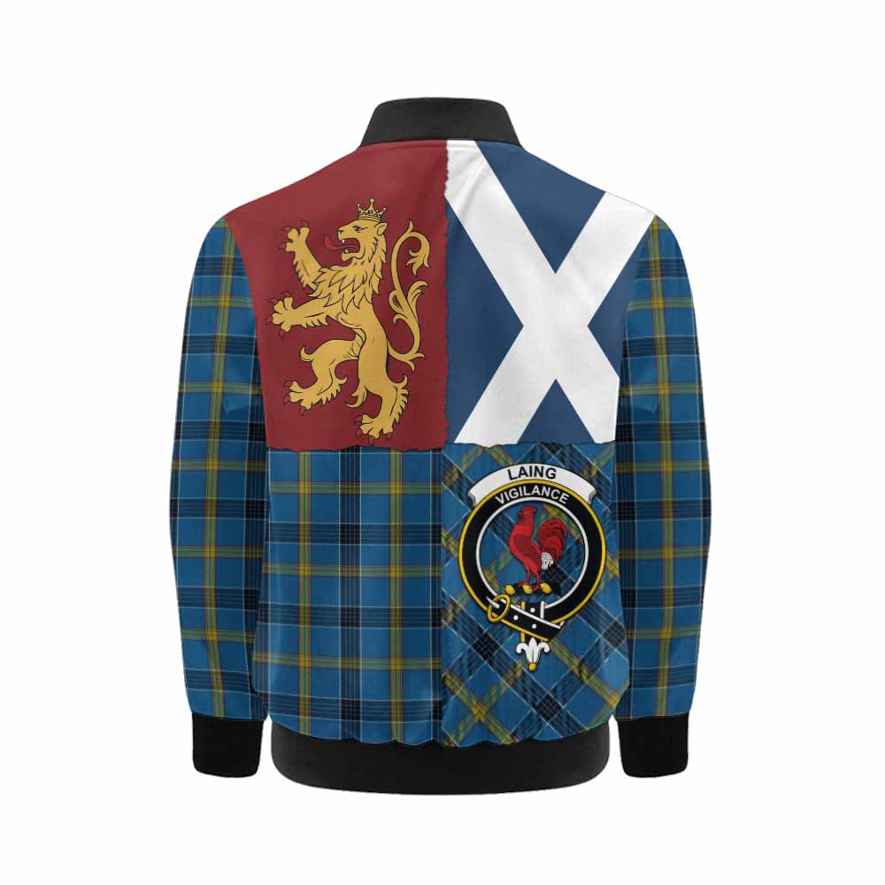 Laing Crest Tartan Kid Bomber Jacket with Lion Rampant Saltire Style - Tartan Vibes Clothing