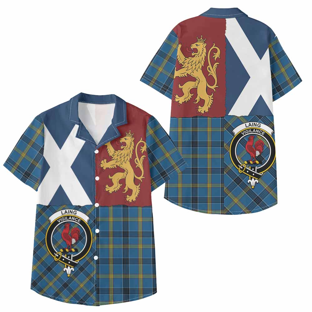 Laing Crest Tartan Kid Hawaiian Shirt with Lion Rampant Saltire Style - Tartan Vibes Clothing