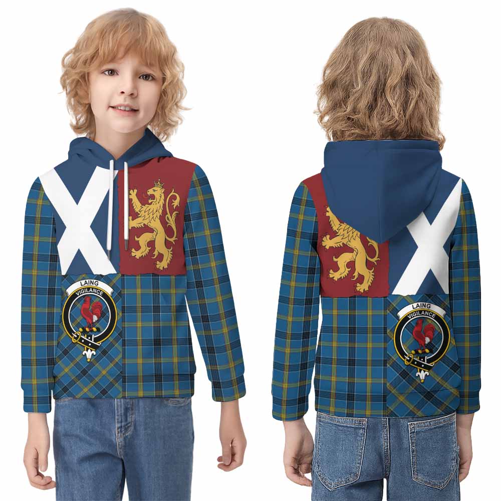 Laing Crest Tartan Kid Hoodie with Lion Rampant Saltire Style - Tartan Vibes Clothing