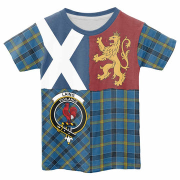Laing Crest Tartan Kid T-shirt with Lion Rampant Saltire Style