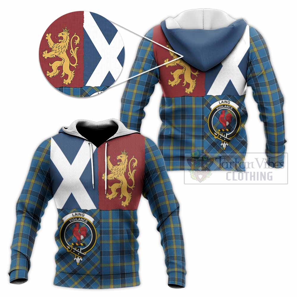 Laing Crest Tartan Knitted Hoodie with Lion Rampant Saltire Style