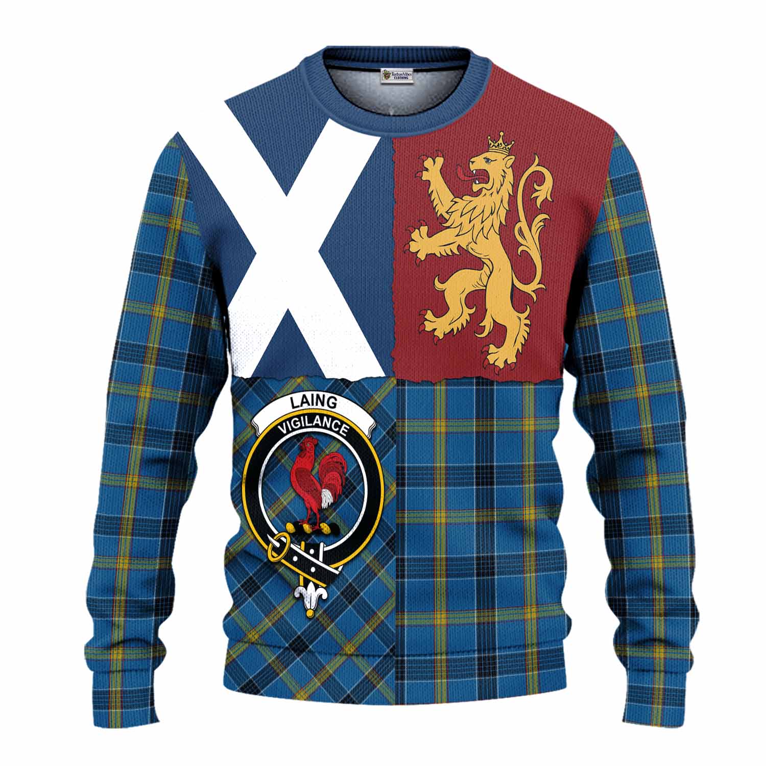 Laing Crest Tartan Knitted Sweater with Lion Rampant Saltire Style