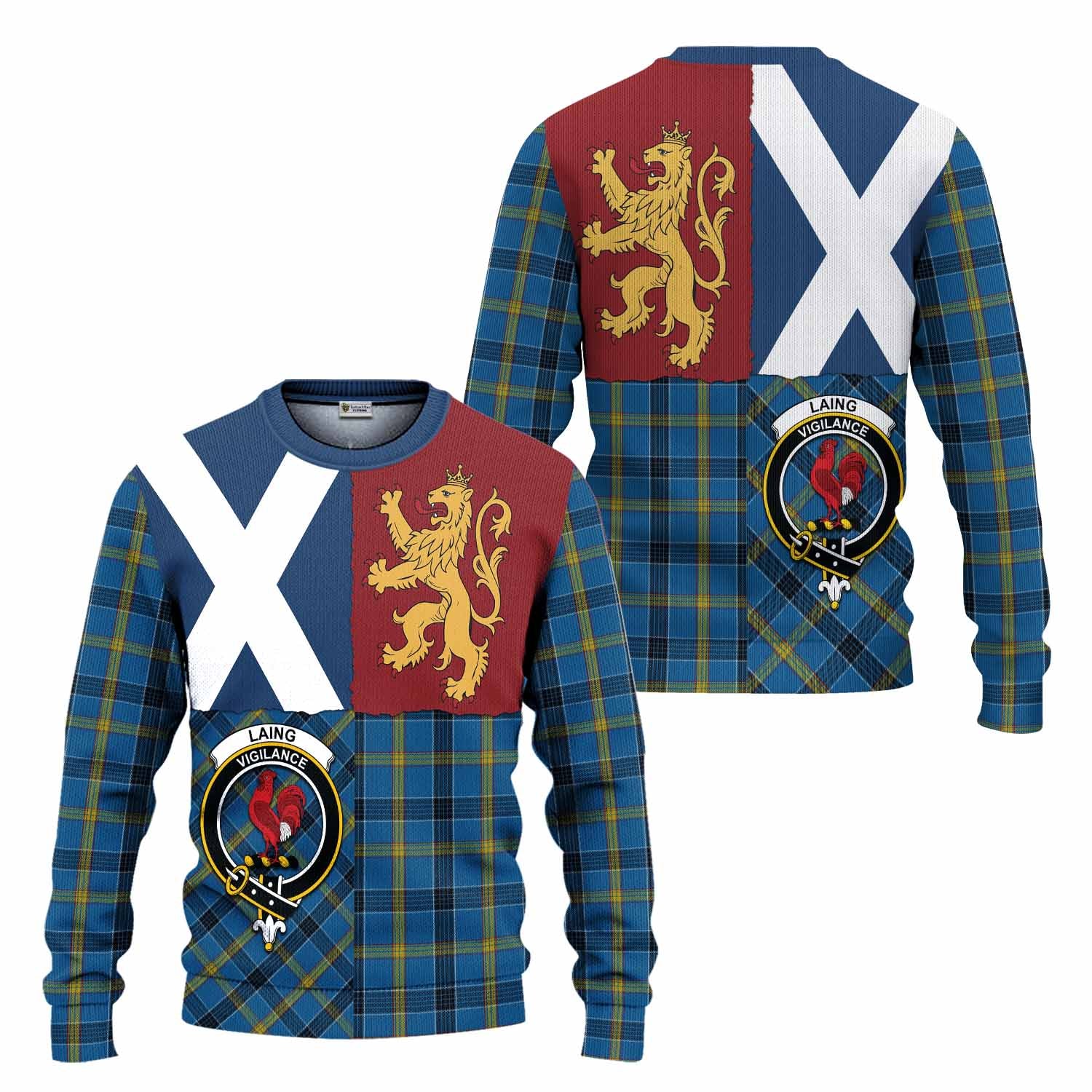 Laing Crest Tartan Knitted Sweater with Lion Rampant Saltire Style