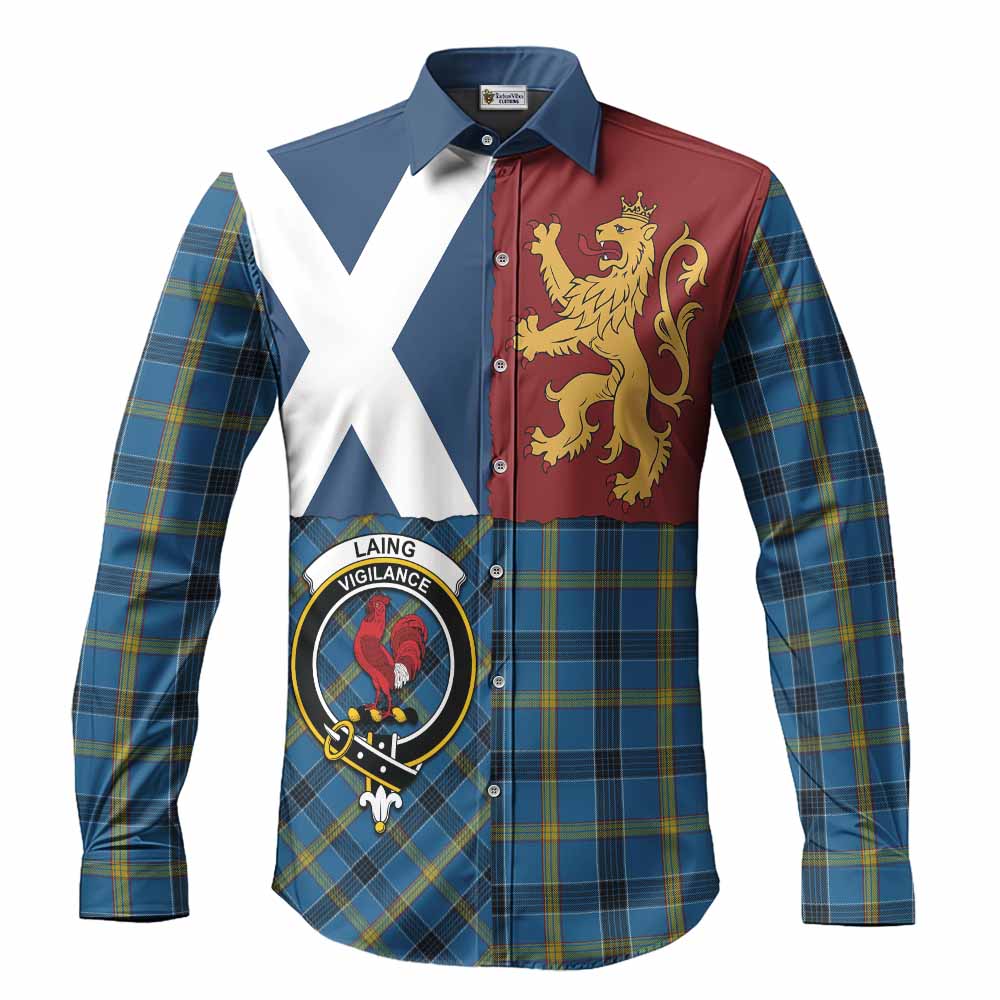 Laing Crest Tartan Long Sleeve Button Shirts with Lion Rampant Saltire Style