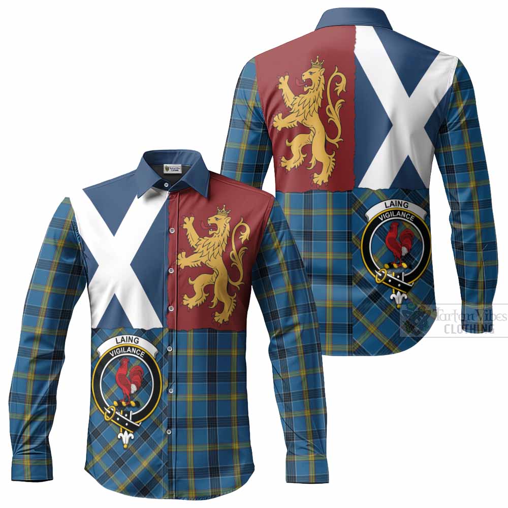 Laing Crest Tartan Long Sleeve Button Shirts with Lion Rampant Saltire Style