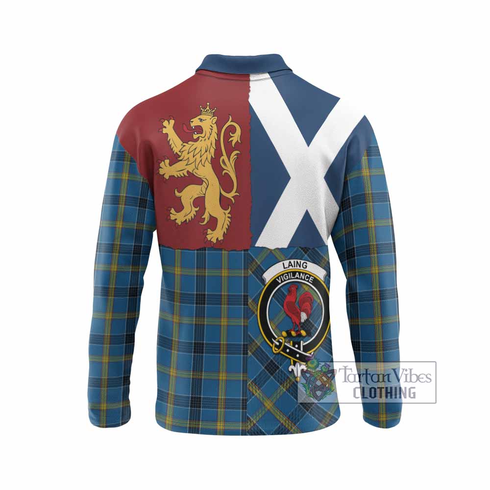Laing Crest Tartan Long Sleeve Polo Shirt with Lion Rampant Saltire Style
