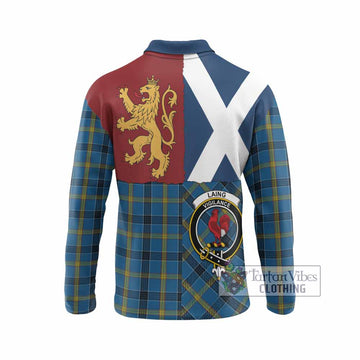 Laing Crest Tartan Long Sleeve Polo Shirt with Lion Rampant Saltire Style