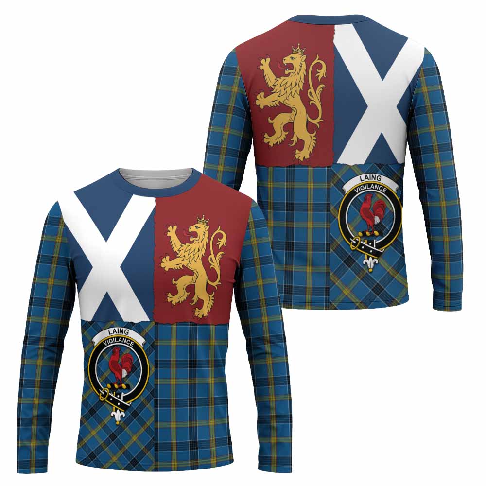 Laing Crest Tartan Long Sleeve T-Shirt with Lion Rampant Saltire Style