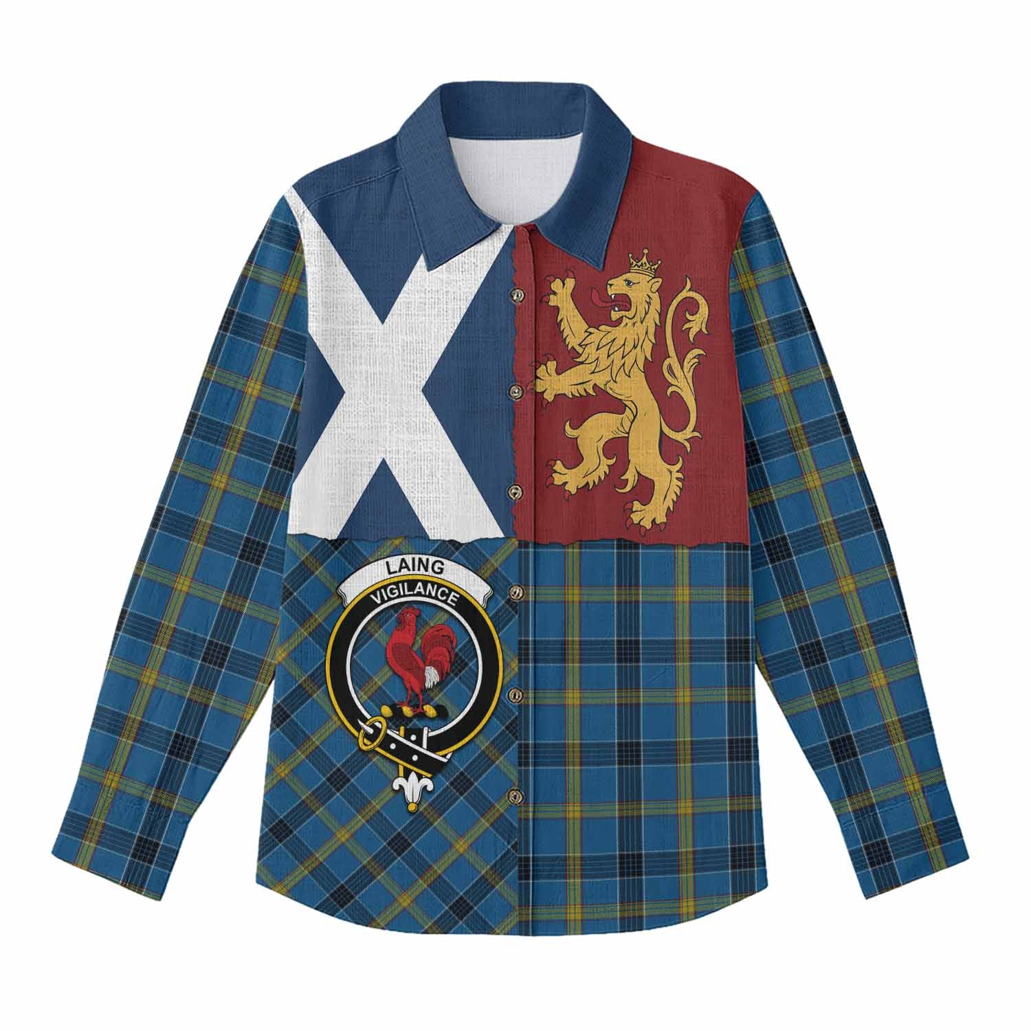 Laing Crest Tartan Women Casual Shirt with Lion Rampant Saltire Style