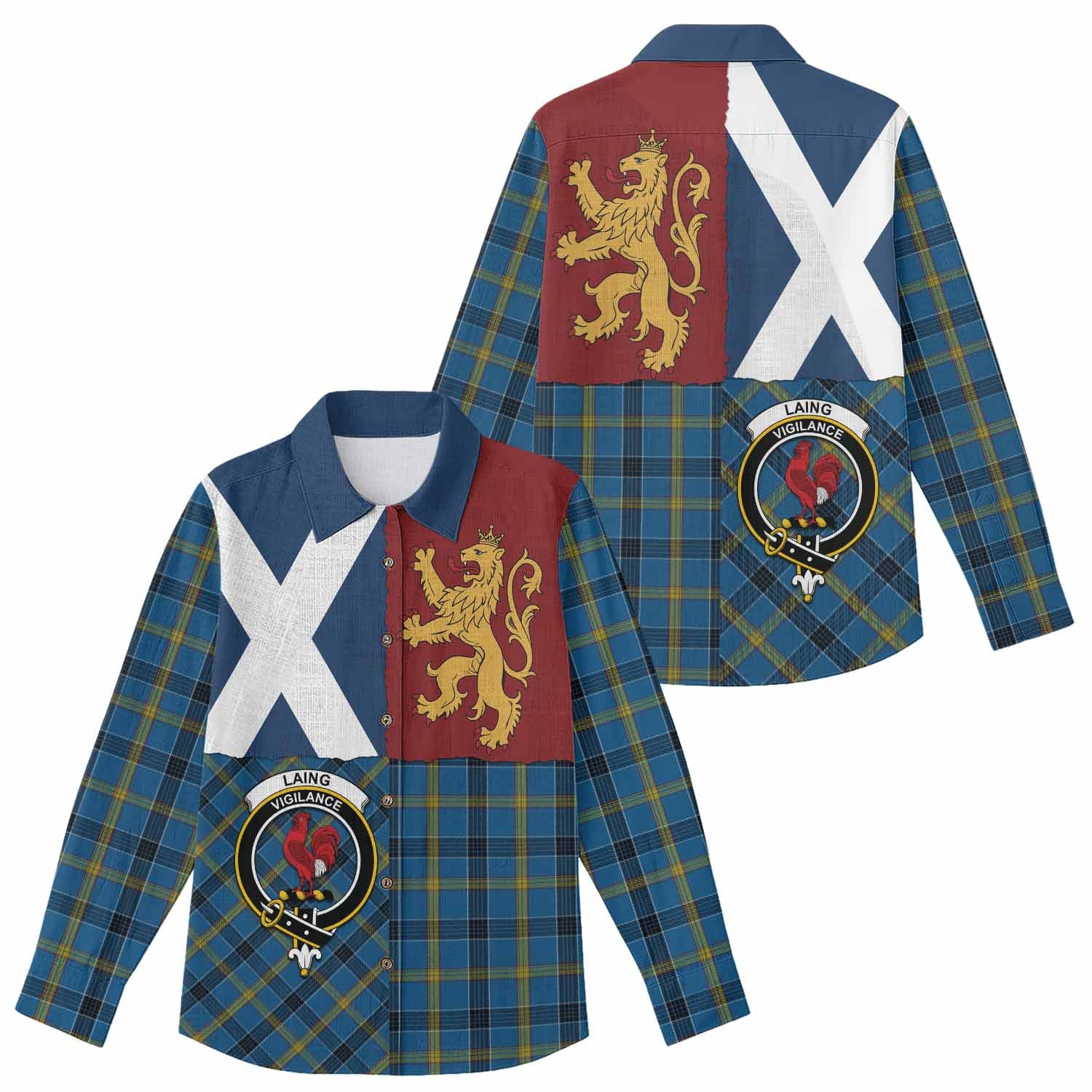 Laing Crest Tartan Women Casual Shirt with Lion Rampant Saltire Style