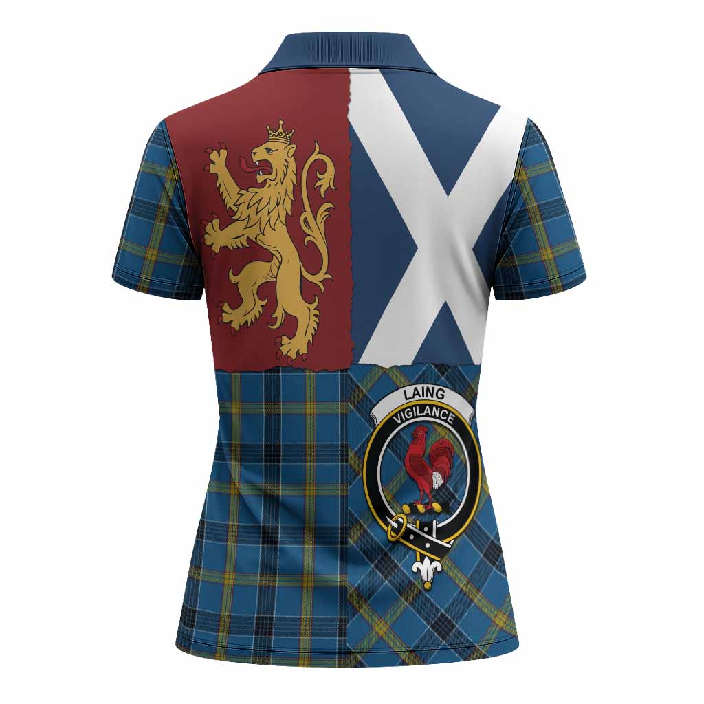 Laing Crest Tartan Women Polo Shirt with Lion Rampant Saltire Style