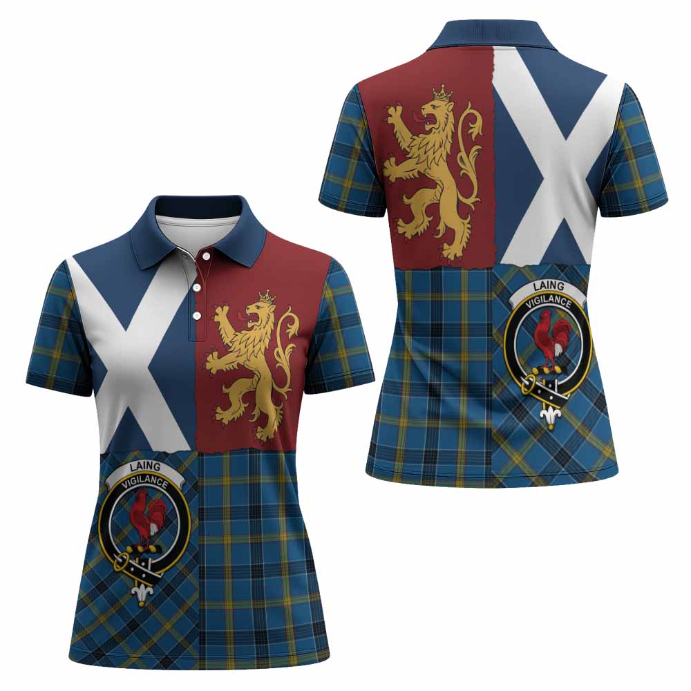 Laing Crest Tartan Women Polo Shirt with Lion Rampant Saltire Style