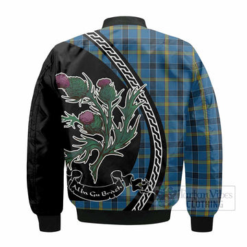 Laing Family Crest Tartan Bomber Jacket Alba Thistle Inspired