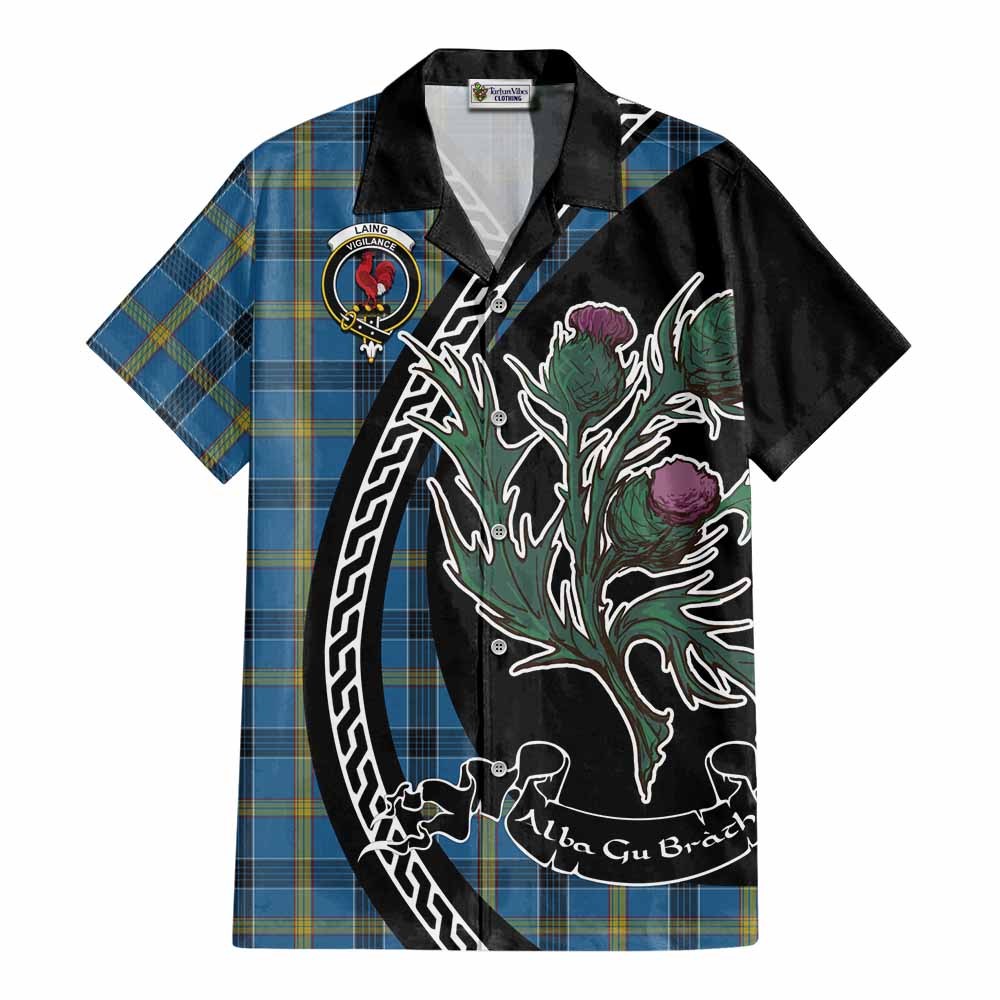 Laing Family Crest Tartan Cotton Hawaiian Shirt Alba Thistle Inspired - Tartan Vibes Clothing