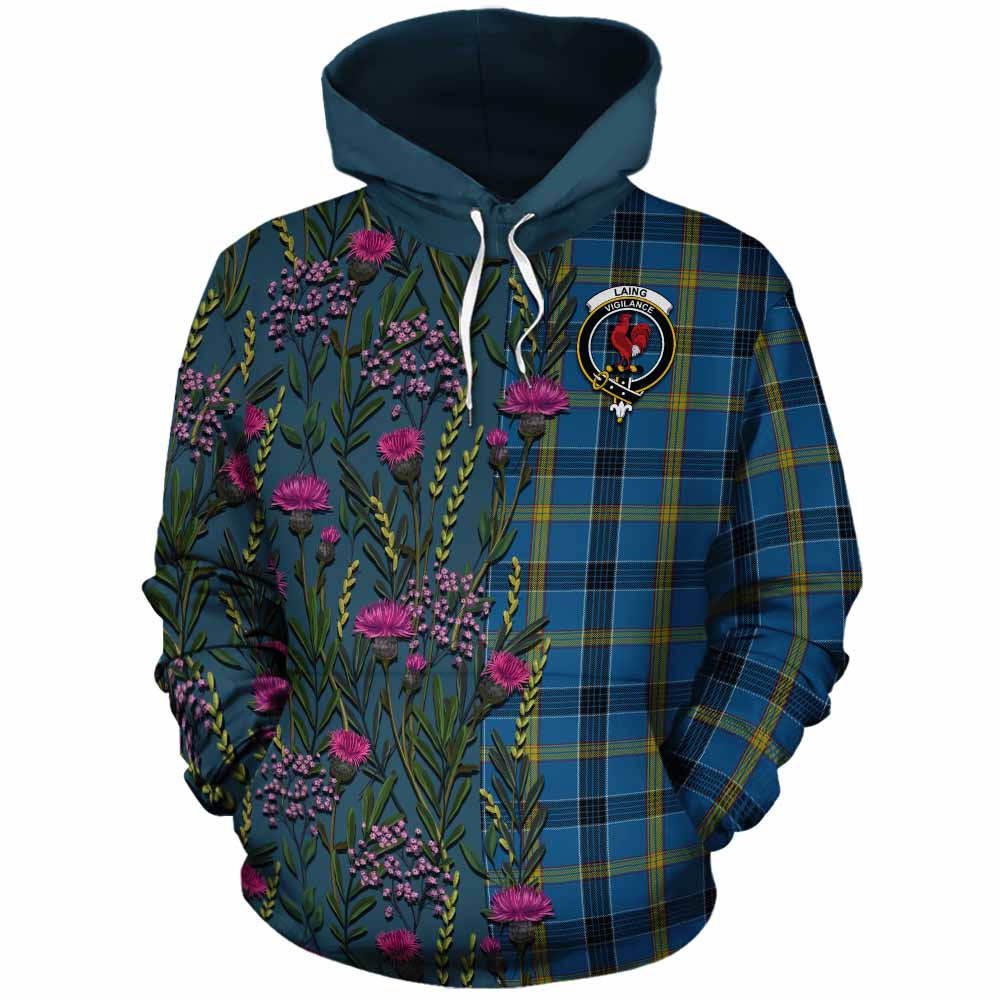 Laing Family Crest Tartan Cotton Hoodie Scottish Thistle Flower Pattern Half Style - Tartan Vibes Clothing