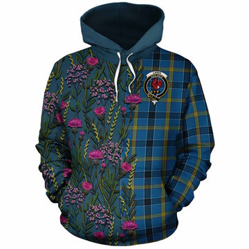 Laing Family Crest Tartan Cotton Hoodie Scottish Thistle Flower Pattern Half Style