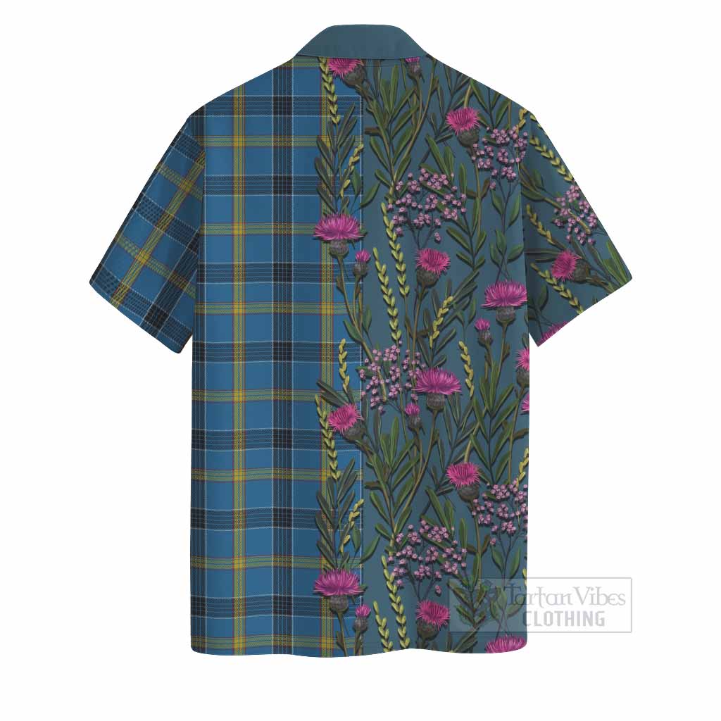 Laing Family Crest Tartan Hawaiian Shirt Scottish Thistle Flower Pattern Half Style - Tartan Vibes Clothing