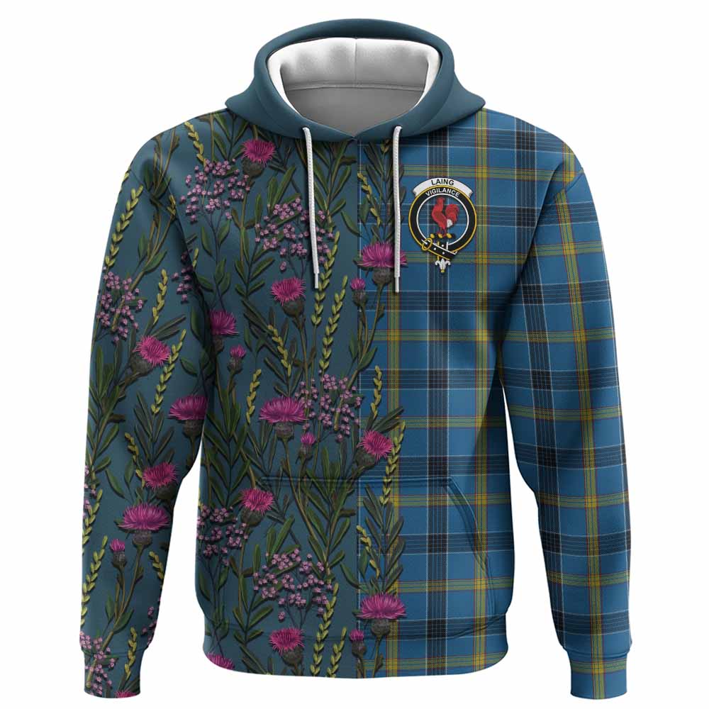Laing Family Crest Tartan Hoodie Scottish Thistle Flower Pattern Half Style - Tartan Vibes Clothing