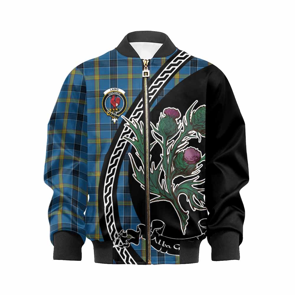 Laing Family Crest Tartan Kid Bomber Jacket Alba Thistle Inspired - Tartan Vibes Clothing