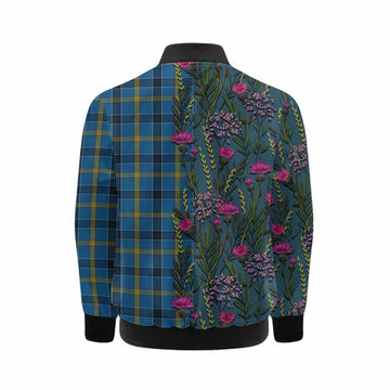 Laing Family Crest Tartan Kid Bomber Jacket Scottish Thistle Flower Pattern Half Style - Tartan Vibes Clothing