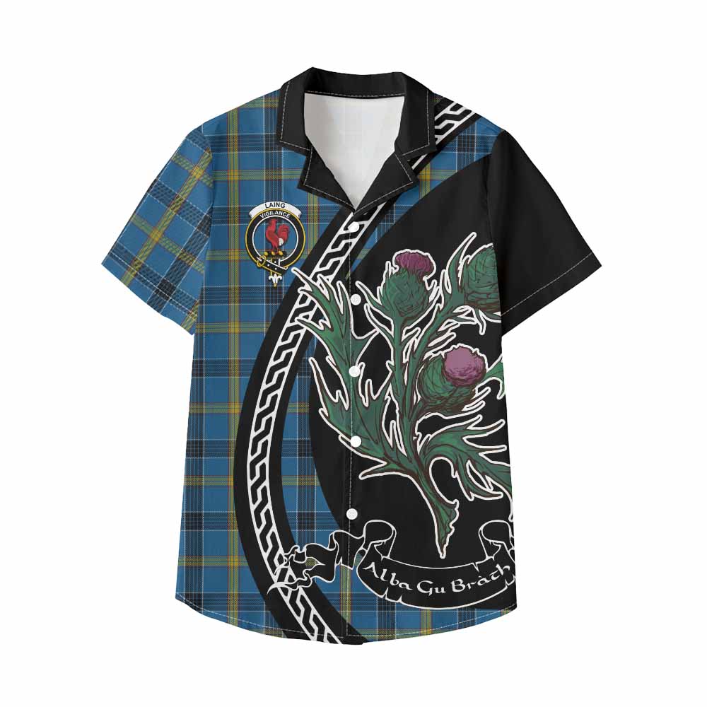 Laing Family Crest Tartan Kid Hawaiian Shirt Alba Thistle Inspired - Tartan Vibes Clothing