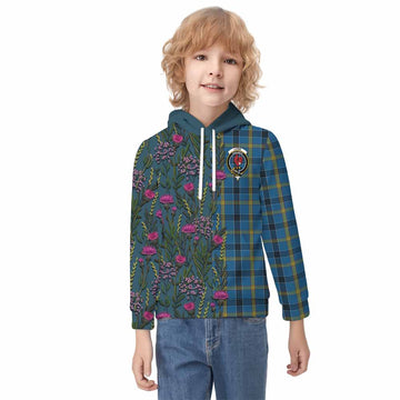 Laing Family Crest Tartan Kid Hoodie Scottish Thistle Flower Pattern Half Style - Tartan Vibes Clothing