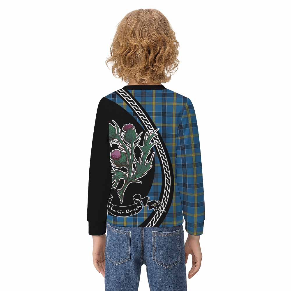 Laing Family Crest Tartan Kid Knitted Sweatshirt Alba Thistle Inspired - Tartan Vibes Clothing