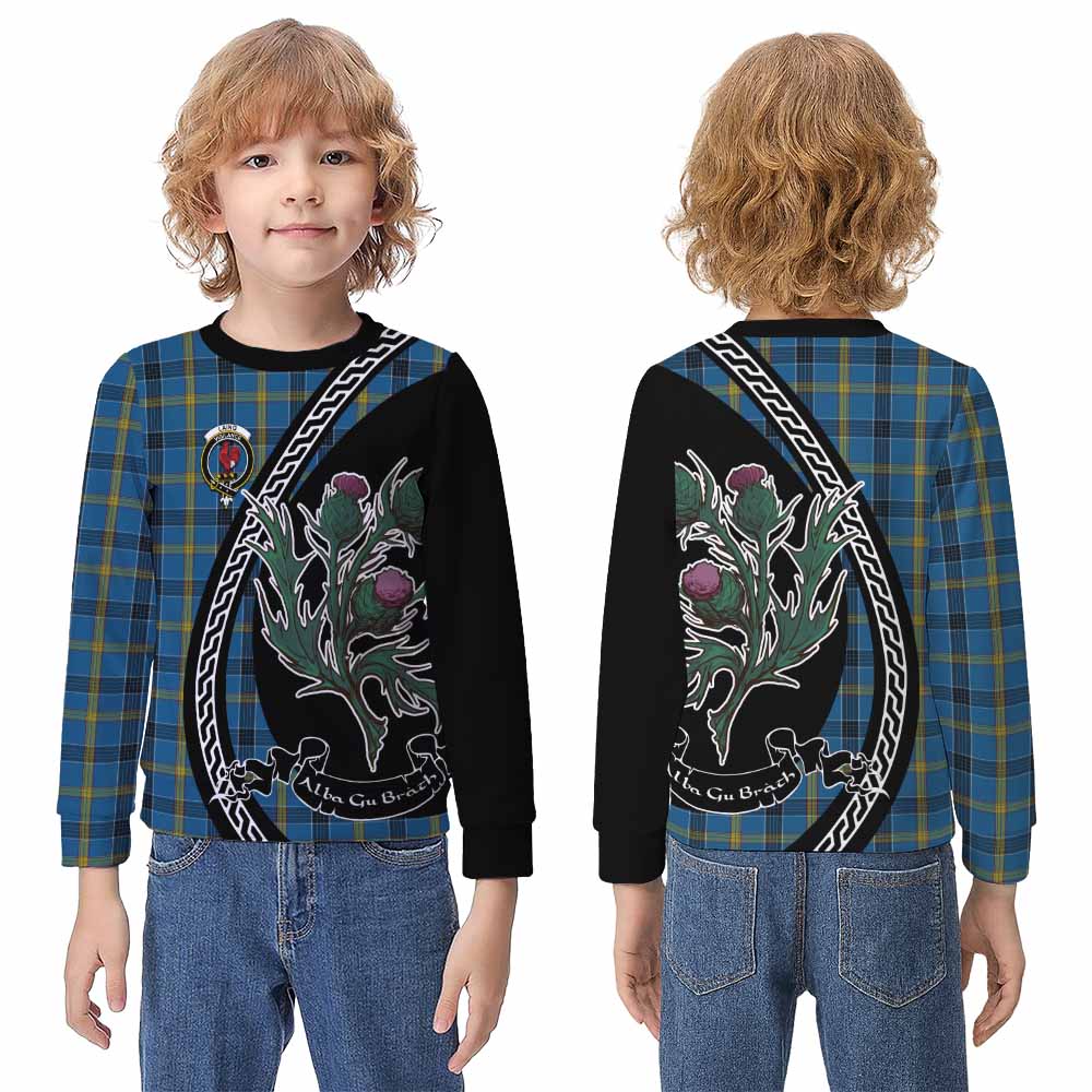 Laing Family Crest Tartan Kid Knitted Sweatshirt Alba Thistle Inspired - Tartan Vibes Clothing