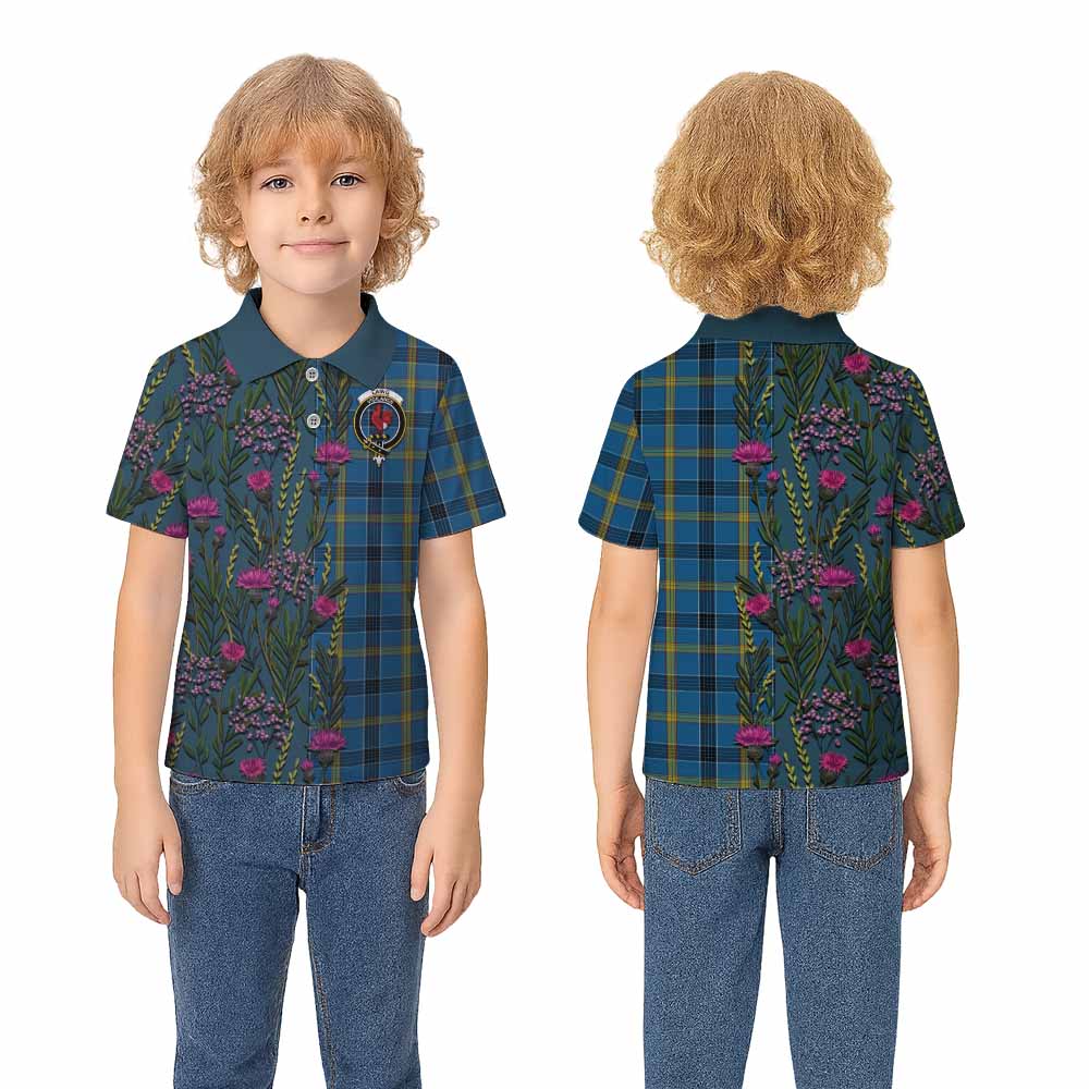 Laing Family Crest Tartan Kid Polo Shirt Scottish Thistle Flower Pattern Half Style - Tartan Vibes Clothing