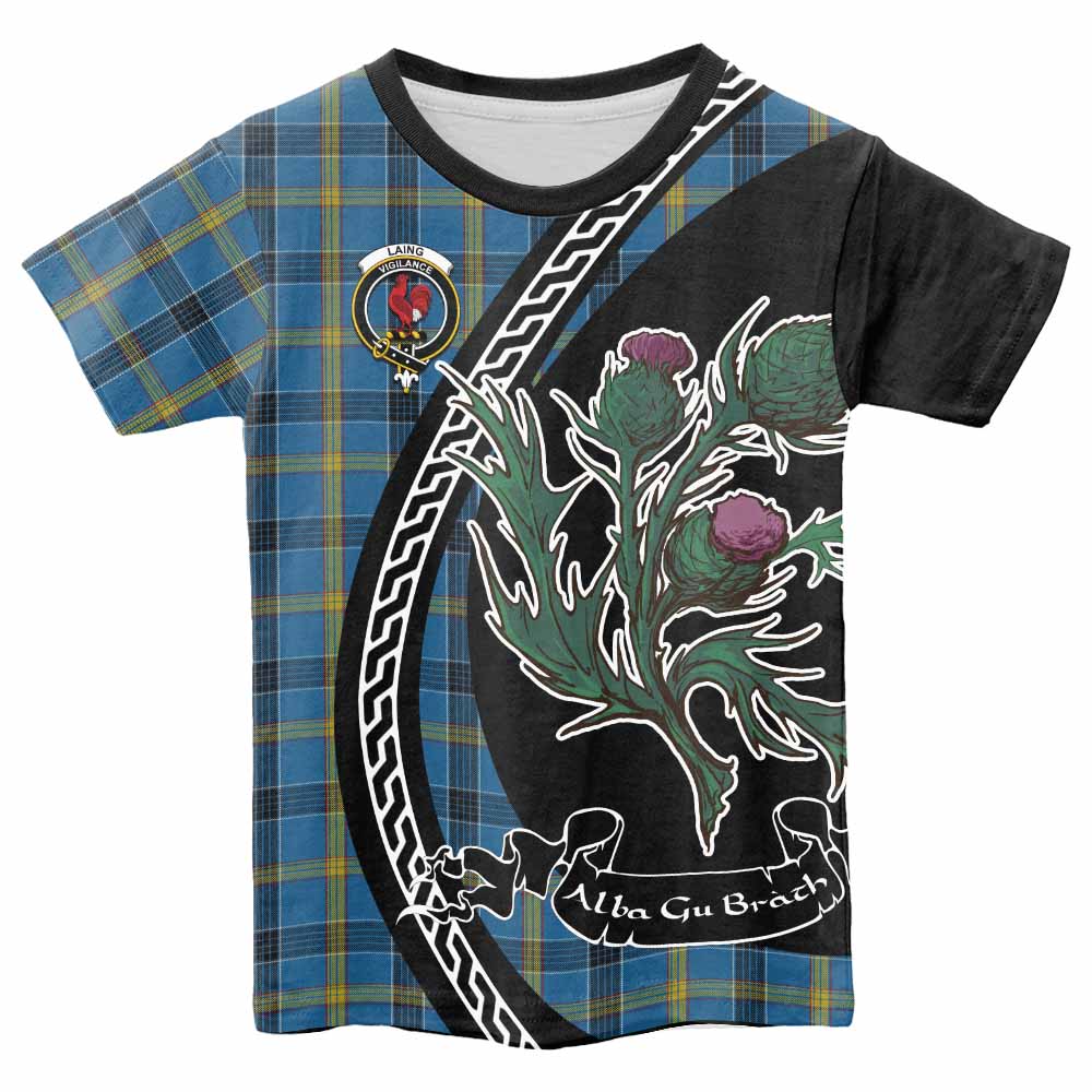 Laing Family Crest Tartan Kid T-shirt Alba Thistle Inspired - Tartan Vibes Clothing